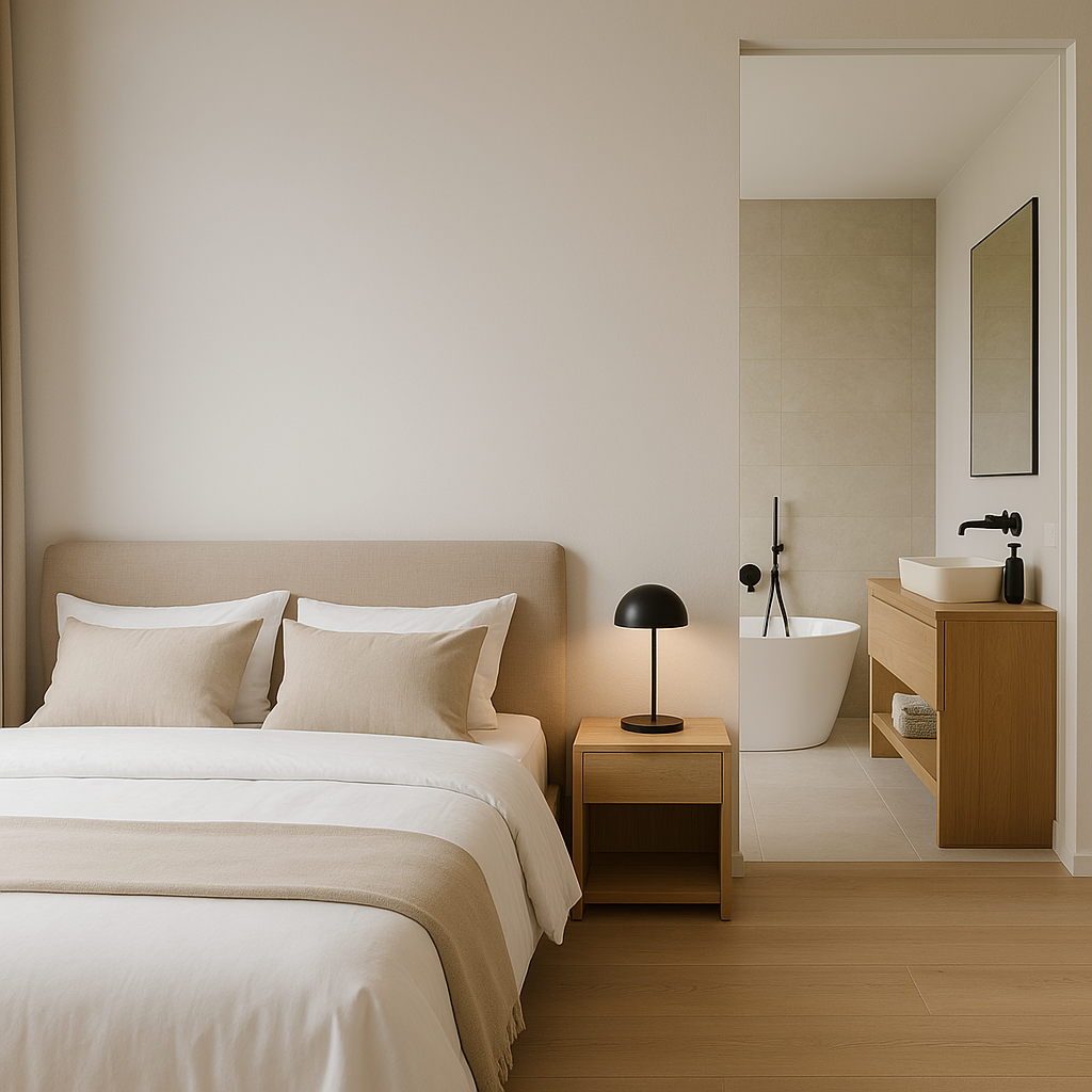 slaapkamer met ensuite badkamer